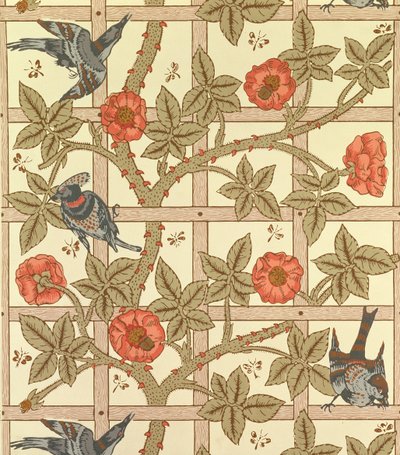 Blue and Orange Trellis Wallpaper Design by William Morris